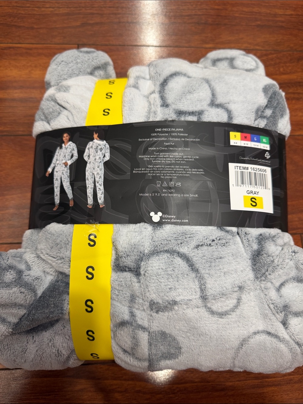 NWT Disney Gray Mickey & Minnie Plush Onesie One-Piece Pajama with Hooded Ears - Picture 2 of 5